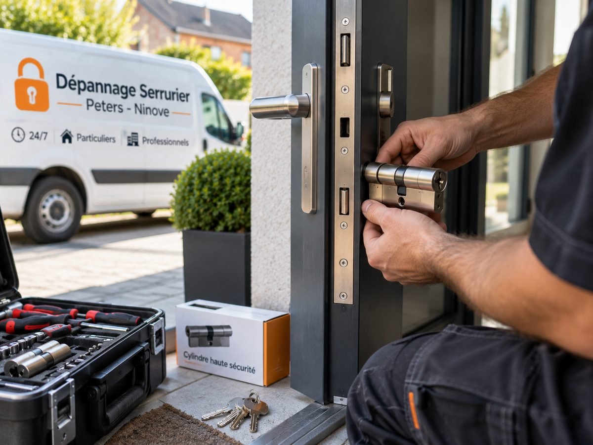 Remplacement d'un cylindre haute sécurité sur une porte d'entrée à Ninove par Dépannage Serrurier Peters